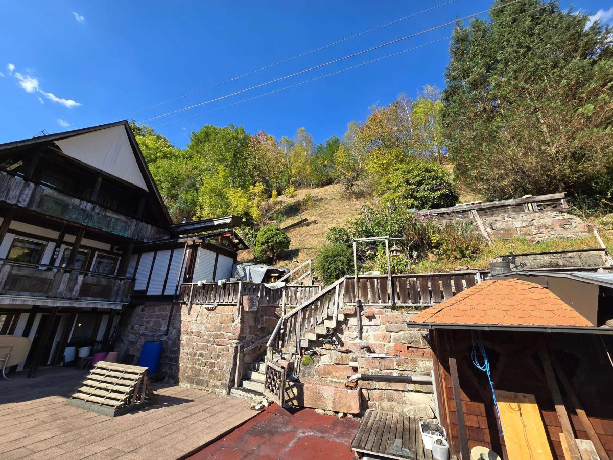 1. OG Terrasse Blick zum Garten am Hang